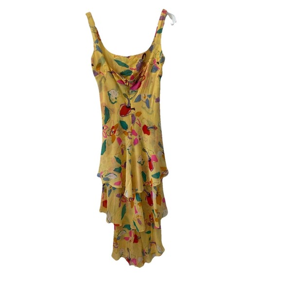 Vintage Gai Mattiolo Y2K Yellow Floral 100% Silk Midi Dress Fairy core Sz Small - Picture 5 of 10